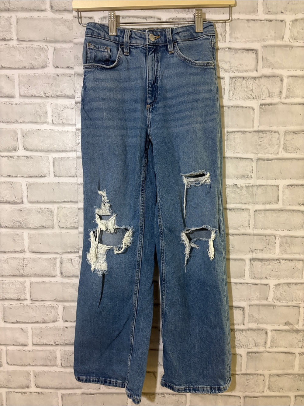 4/$20 H&M Distressed Wide-Leg girls adjustable waist Jeans - Blue- size 10